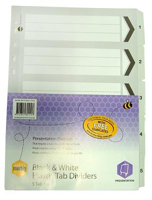 DIVIDERS A4 1-5 TAB B & W Plastic Tab Marbig